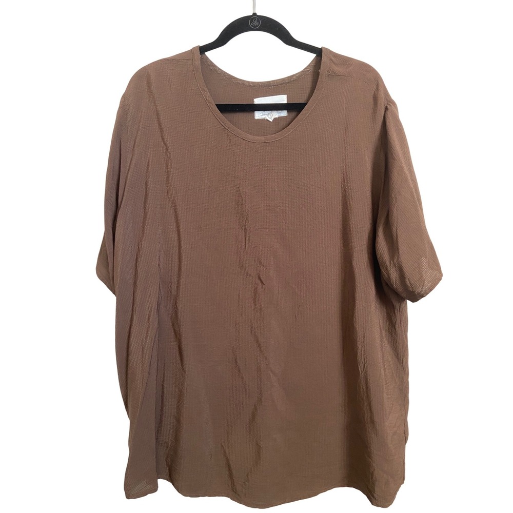 FLAX by Jeanne Engelhart Brown Textured Tunic Top Large Short Sleeve Relaxed Fit
